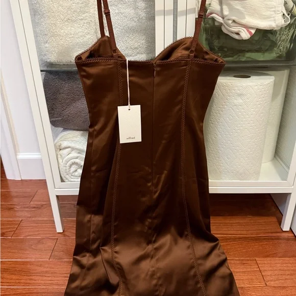 NWT ARITZIA Wilfred Cognac Mirror Silk Mini Dress